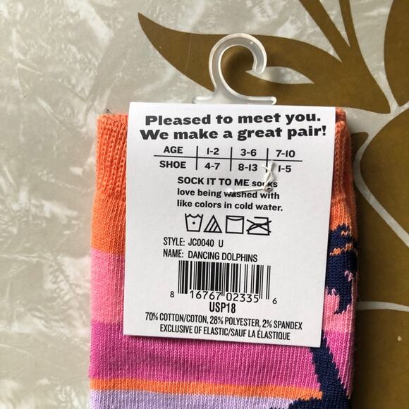 Sock It To Me Blue Orange Tropical Sunset Dolphins Sea Ocean Junior Crew Sock - Picture 6 of 6